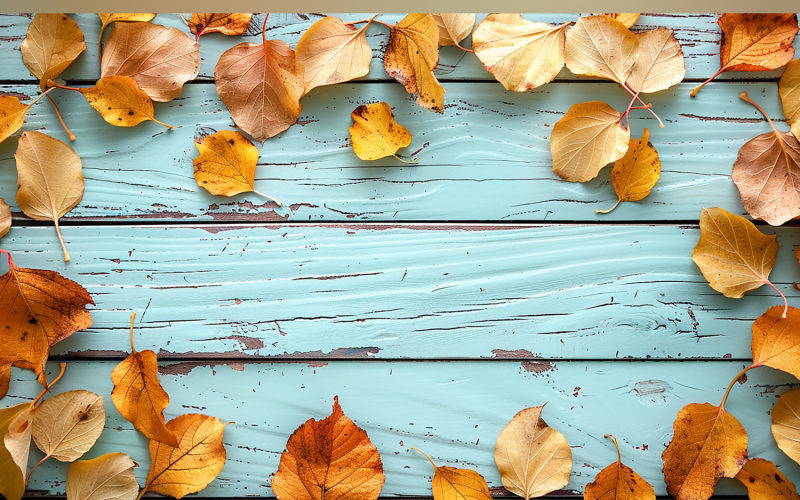 Festive autumn Rustic Wooden Table leaves flowers 85 Illustration