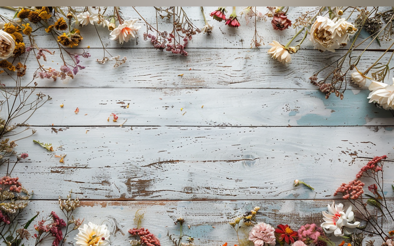 Festive autumn White Rustic Wooden Table Flowers Branches. 121 Illustration