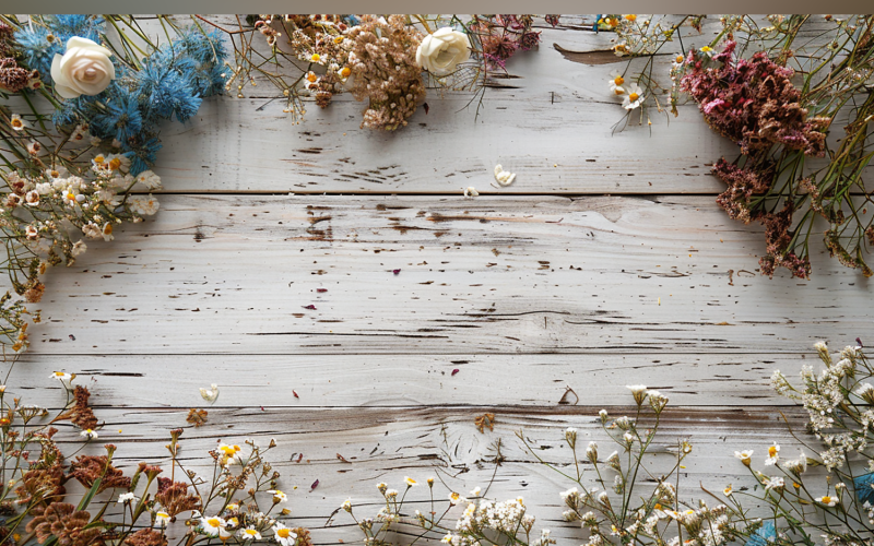 Festive autumn White Rustic Wooden Table Flowers Branches. 127 Illustration