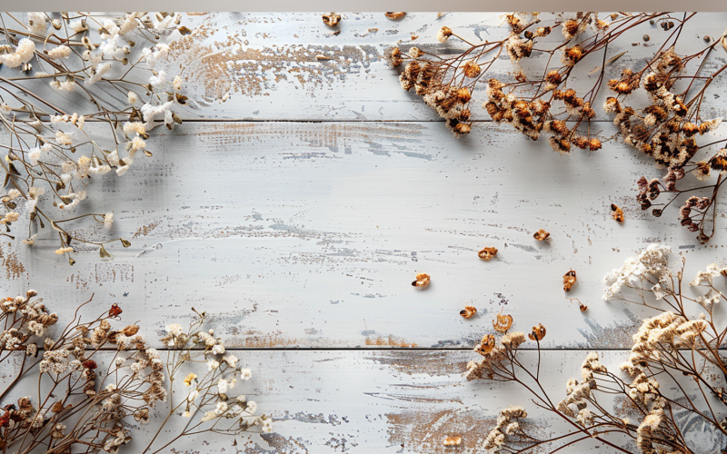 Festive autumn White Rustic Wooden Table Flowers Branches. 128 Illustration