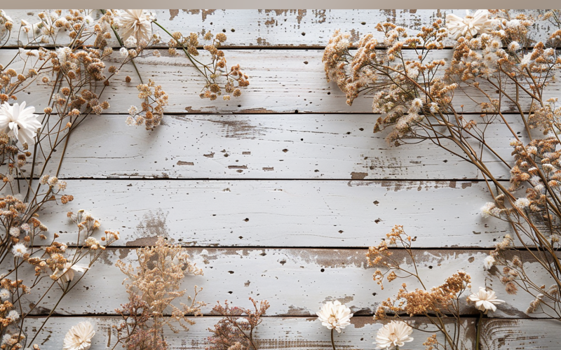 Festive autumn White Rustic Wooden Table Flowers Branches. 130 Illustration