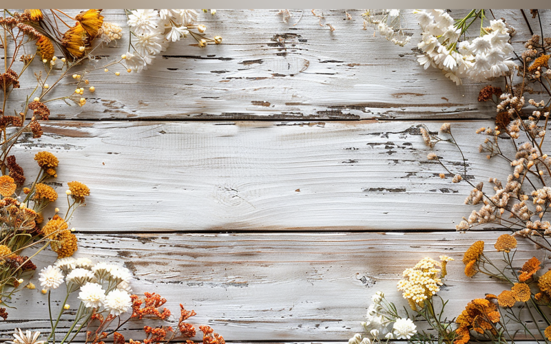 Festive autumn White Rustic Wooden Table Flowers Branches. 132 Illustration