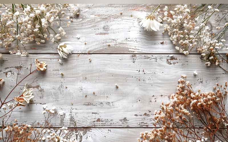 Festive autumn White Rustic Wooden Table Flowers Branches. 135 Illustration