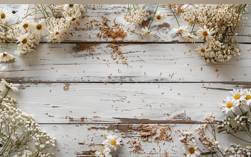 Festive autumn White Rustic Wooden Table Flowers Branches. 136 Illustration