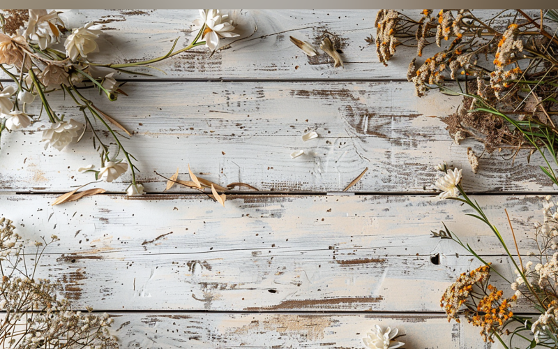 Festive autumn White Rustic Wooden Table Flowers Branches. 137 Illustration