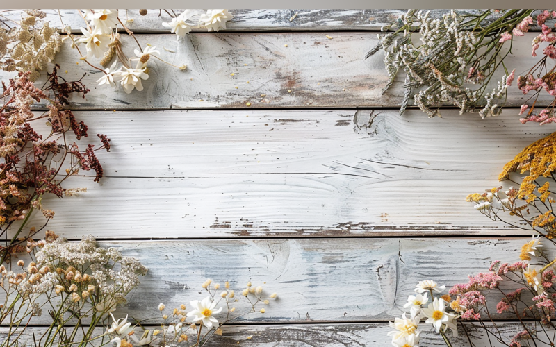 Festive autumn White Rustic Wooden Table Flowers Branches. 138 Illustration