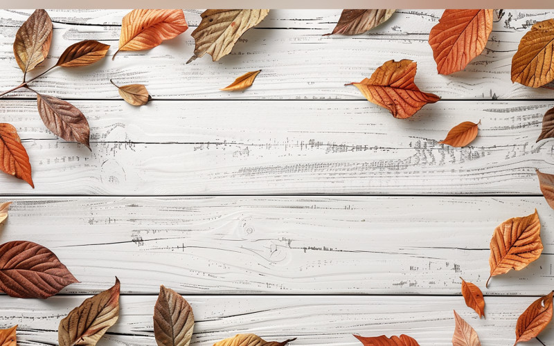 Festive autumn White Rustic Wooden Table leaves 105 Illustration