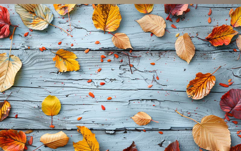 Festive autumn White Rustic Wooden Table leaves. 107 Illustration