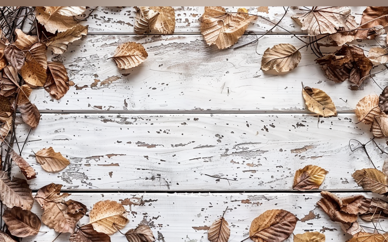 Festive autumn White Rustic Wooden Table leaves 95 Illustration