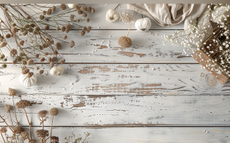 Festive autumn White Rustic Wooden Table leaves And flowers. 75