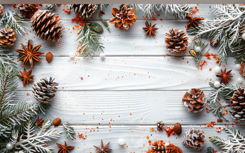 Festive autumn White Rustic Wooden Table leaves Branches. 116 Illustration