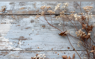 Festive autumn White Rustic Wooden Table leaves branches. 58