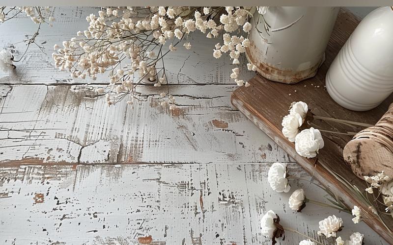 Festive autumn White Rustic Wooden Table leaves Branches. 73 Illustration