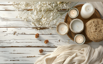 Festive autumn White Rustic Wooden Table leaves Branches. 74