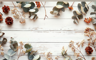 Festive autumn White Rustic Wooden Table leaves flowers 72