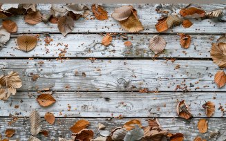 Festive rustic White wooden table.And leaves. 59