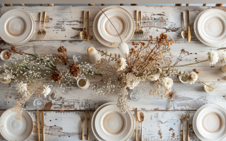 White pot Rustic Wooden Table Flowers Branches. 133