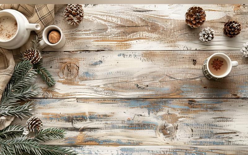 Cup of Coffee Tea pots On Rustic Wooden Table 189 Illustration