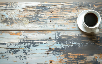 Festive autumn Cup of Coffee on White Rustic Wooden Table 156