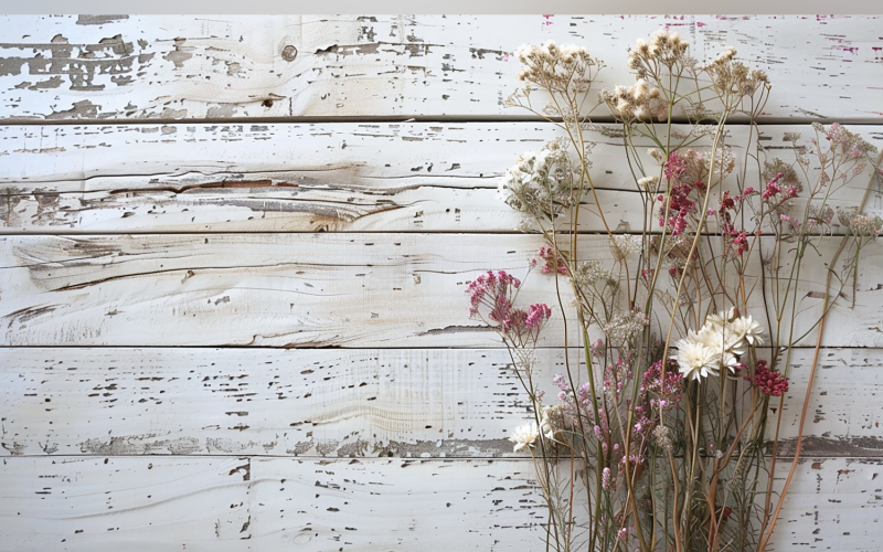 Festive autumn Flowers Branches On Rustic Wooden Table. 201 Illustration