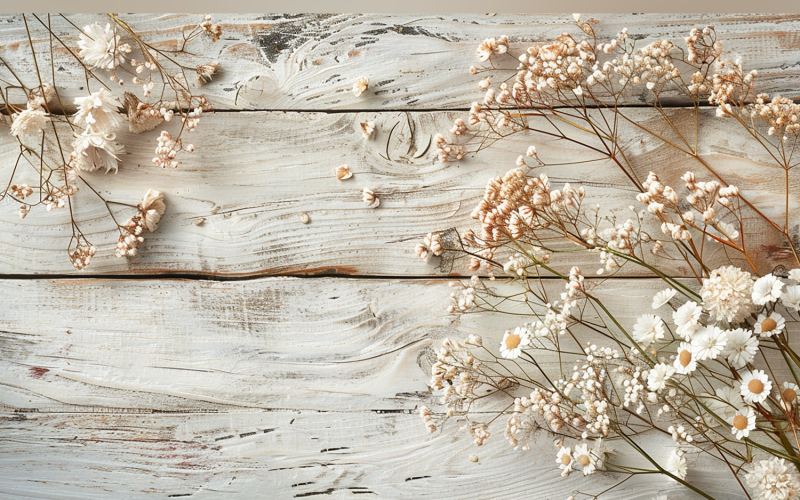 Festive autumn Flowers Branches On Rustic Wooden Table. 202 Illustration