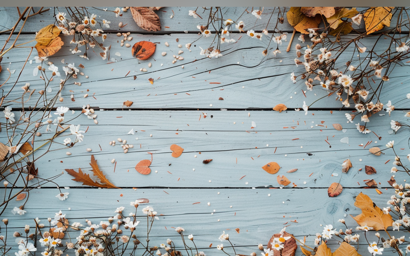 Festive autumn Flowers Branches Rustic Wooden Table 165 Illustration