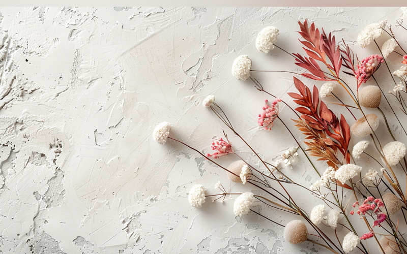 Festive autumn Flowers Branches White Plaster wall. 181 Illustration