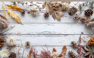 Festive autumn Flowers Branches White Rustic Wooden Table 158