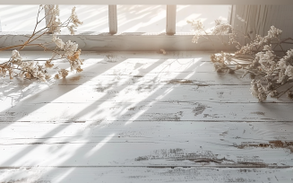 Festive autumn Flowers Branches White Rustic Wooden Table 166