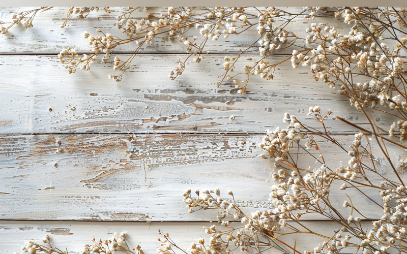 Festive autumn Flowers Branches White Rustic Wooden Table 169 Illustration