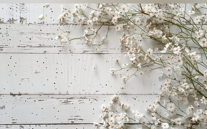 Festive autumn Flowers Branches White Rustic Wooden Table 170 Illustration