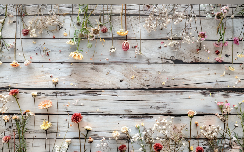 Festive autumn Flowers Branches White Rustic Wooden Table 172 Illustration