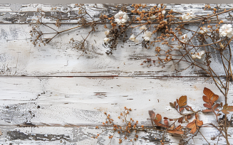 Festive autumn Flowers Branches White Rustic Wooden Table 178