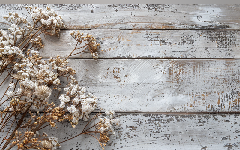 Festive autumn Flowers Branches White Rustic Wooden Table 179 Illustration