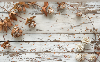 Festive autumn Flowers Branches White Rustic Wooden Table 186