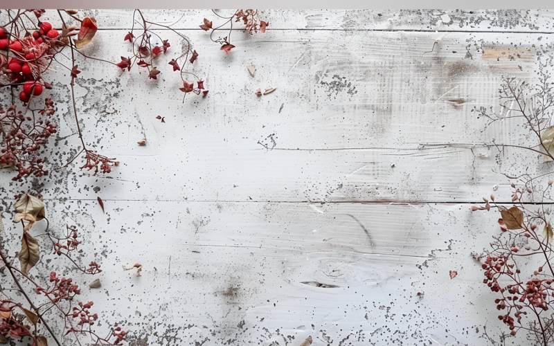 Festive autumn Flowers Branches White Rustic Wooden Table 188 Illustration