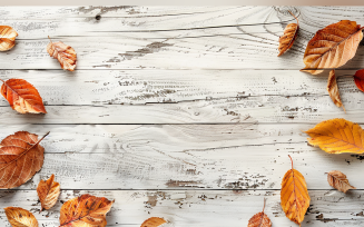 Festive autumn leaves On White Rustic Wooden Table 159