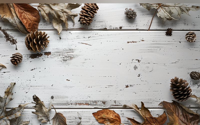 Festive autumn leaves On White Rustic Wooden Table 177 Illustration