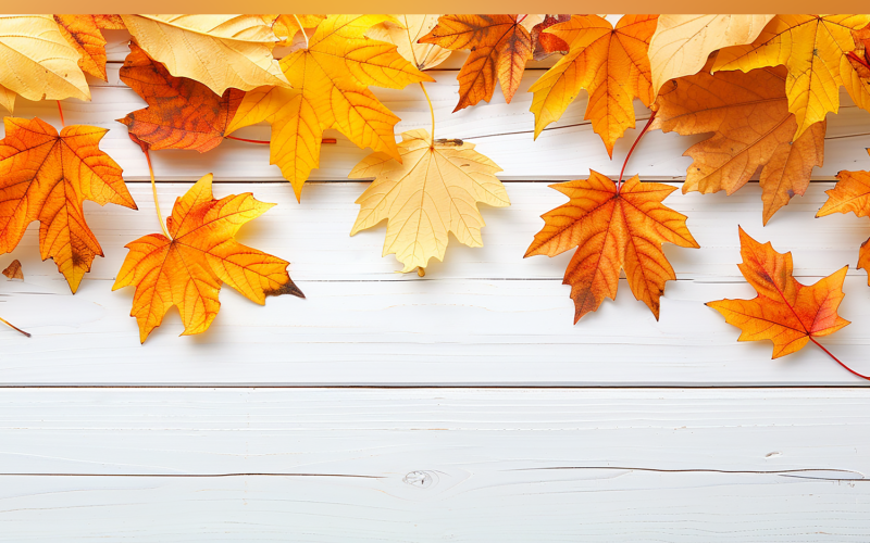 Festive autumn leaves On White Wooden Table. 197 Illustration