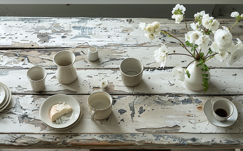 Festive autumn Tea Cup Flowers On White Rustic Wooden Table 195 Illustration