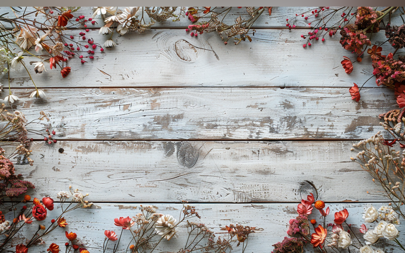 Festive autumn White Rustic Wooden Table Flowers Branches. 143 Illustration