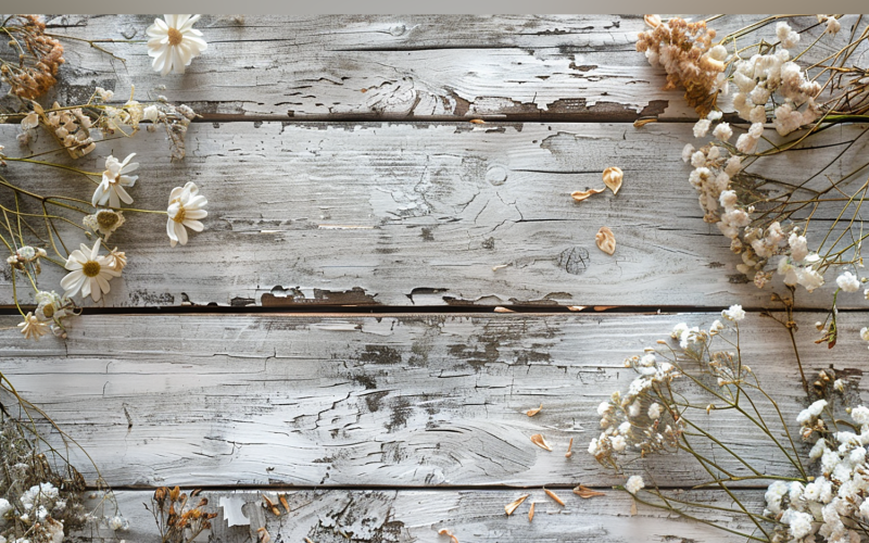 Festive autumn White Rustic Wooden Table Flowers Branches. 144 Illustration