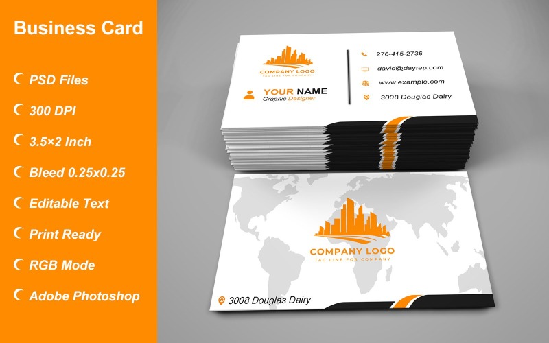 Business Card Template - E-card Template with Customizable Designs - 468 Corporate Identity