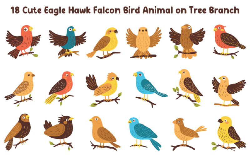 18 Cute Eagle Hawk Falcon Bird Animal Illustration