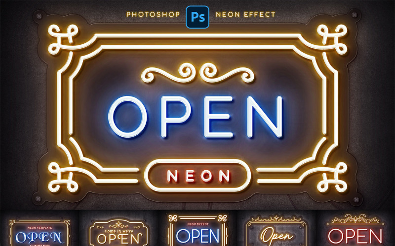 Neon Logo Photoshop Mockups Illustration