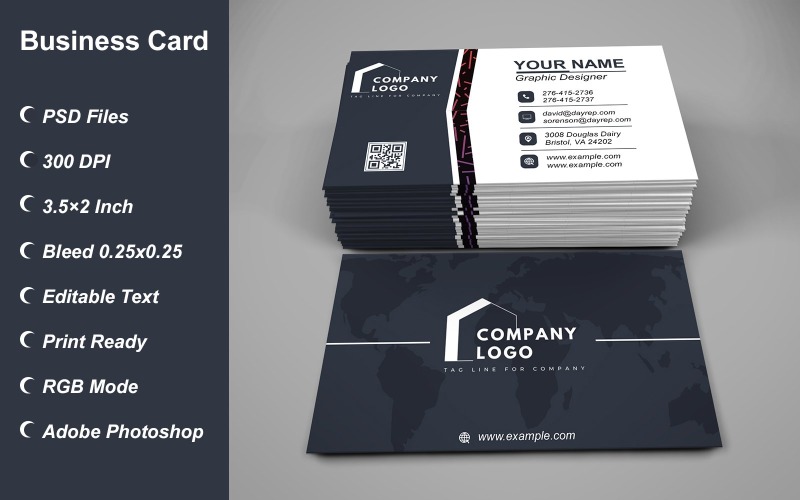 Visiting Card - Business Card - E-card Template with Customizable Designs - 456 Corporate Identity