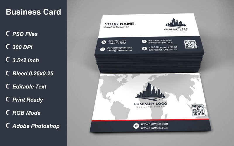 Visiting Card - Business Card - E-card Template with Customizable Designs - 457 Corporate Identity