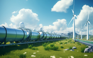 A hydrogen pipeline with wind turbines