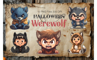 Cute Halloween Werewolf. TShirt Sticker.