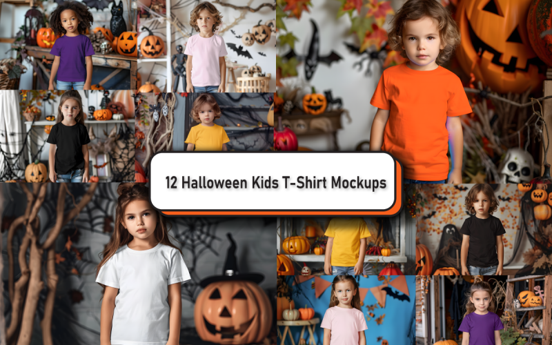 Halloween Kids Bella Canvas 3001 Mockup Bundle Product Mockup